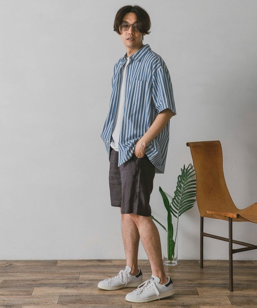 URBAN RESEARCH DOORS(アーバンリサーチドアーズ)の「ストライプレギュラーカラーショートスリーブシャツ(シャツ/ブラウス・メンズ・ブルー/グリーン系その他/ブルー系その他・MEDIUM/LARGE)」の6枚目の写真
