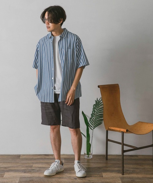 URBAN RESEARCH DOORS(アーバンリサーチドアーズ)の「ストライプレギュラーカラーショートスリーブシャツ(シャツ/ブラウス・メンズ・ブルー/グリーン系その他/ブルー系その他・MEDIUM/LARGE)」の9枚目の写真