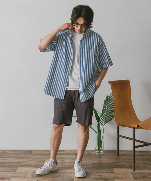 URBAN RESEARCH DOORS(アーバンリサーチドアーズ)の「ストライプレギュラーカラーショートスリーブシャツ(シャツ/ブラウス・メンズ・ブルー/グリーン系その他/ブルー系その他・MEDIUM/LARGE)」の4枚目の写真