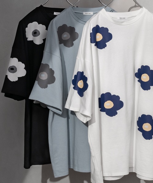 Adoon plain（アドーンプレーン）の「【Adoon plain】BIGフラワープリントTシャツ（Tシャツ/カットソー・メンズ・ブラック/オフホワイト/ブルー・MEDIUM/LARGE）」の15枚目の写真