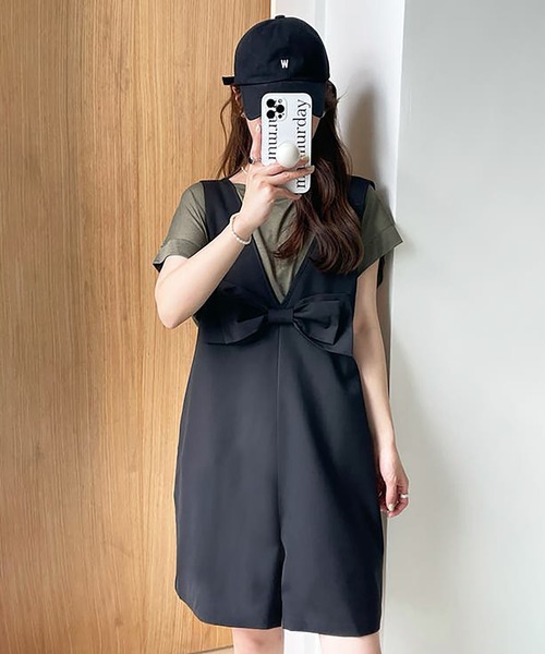 ツーピースセット リボンロンパース＆Tシャツ２点セット