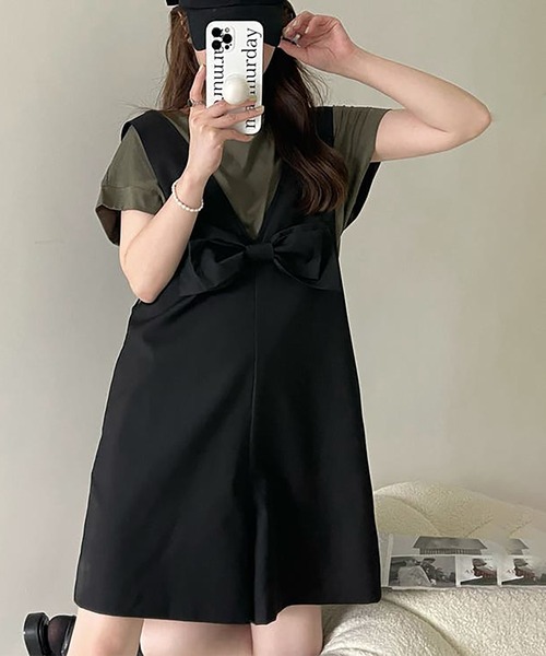 ツーピースセット リボンロンパース＆Tシャツ２点セット