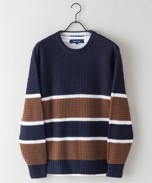 Blue Standard （ブルースタンダード）の「【BLUE STANDARD/ブルースタンダード】レトロボーダー　ワッフルニット＆ロンT 2点セット アンサンブル（ニット/セーター・メンズ・オフホワイト/ブルー/ネイビー・MEDIUM/LARGE/X-LARGE）」の3枚目の写真