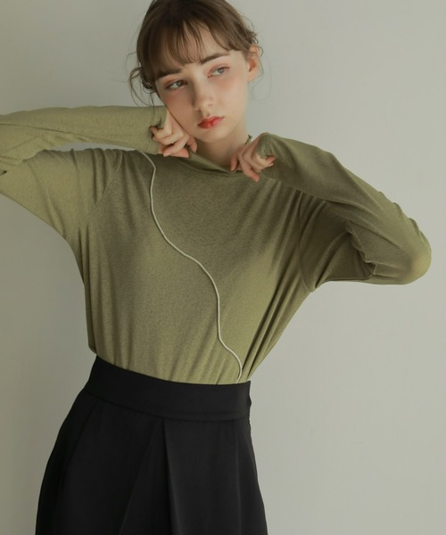onetome（ワントゥーミー）の「ハイネックメロートップス（Tシャツ/カットソー・レディース・ベージュ/ブラウン/グリーン・FREE）」の7枚目の写真