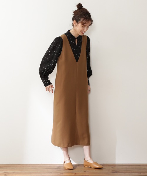 N.（N. Natural Beauty Basic）（エヌエヌナチュラルビューティーベーシック）の「【松井愛莉さん着用】◆リボンとろみブラウス（シャツ/ブラウス・レディース・オフホワイト/ドット/ベージュ/グリーン・MEDIUM）」の8枚目の写真