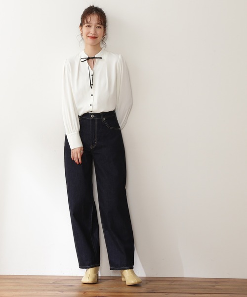 N.（N. Natural Beauty Basic）（エヌエヌナチュラルビューティーベーシック）の「【松井愛莉さん着用】◆リボンとろみブラウス（シャツ/ブラウス・レディース・オフホワイト/ドット/ベージュ/グリーン・MEDIUM）」の6枚目の写真