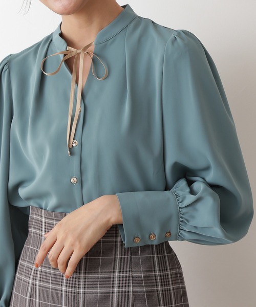 N.（N. Natural Beauty Basic）（エヌエヌナチュラルビューティーベーシック）の「【松井愛莉さん着用】◆リボンとろみブラウス（シャツ/ブラウス・レディース・オフホワイト/ドット/ベージュ/グリーン・MEDIUM）」の16枚目の写真