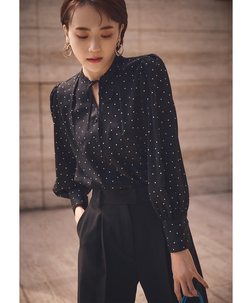 N.（N. Natural Beauty Basic）（エヌエヌナチュラルビューティーベーシック）の「【松井愛莉さん着用】◆リボンとろみブラウス（シャツ/ブラウス・レディース・オフホワイト/ドット/ベージュ/グリーン・MEDIUM）」の22枚目の写真