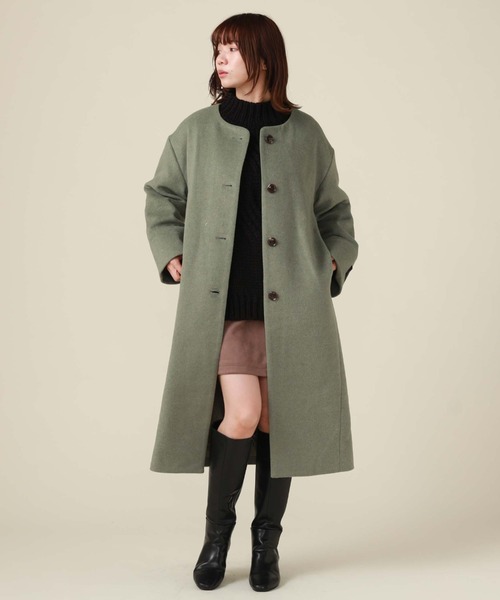 archives（アルシーヴ）の「ノーカラーコート（ノーカラーコート・レディース・グリーン/アイボリー/グレイッシュベージュ/ブラック・MEDIUM）」の4枚目の写真