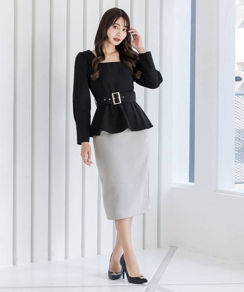 Julia Boutique（ジュリアブティック）の「ミディアム丈・ウールタッチタイトスカート/22507（スカート・レディース・グレー/ベージュ/A/B/ブラック・MEDIUM）」の13枚目の写真