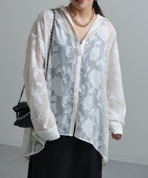 ap retro(アプレトロ)の「シアーフラワーオーバーサイズジャガードシャツ(シャツ/ブラウス・レディース・アイボリー/ブラック・FREE)」の12枚目の写真