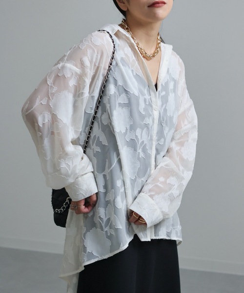 ap retro(アプレトロ)の「シアーフラワーオーバーサイズジャガードシャツ(シャツ/ブラウス・レディース・アイボリー/ブラック・FREE)」の13枚目の写真