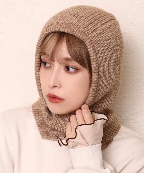 one after another NICE CLAUP（ワンアフターアナザーナイスクラップ）の「ニットスナップバラクラバ（ニットキャップ/ビーニー・レディース・ベージュ/ブルー/アイボリー・FREE）」の3枚目の写真