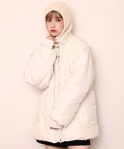 one after another NICE CLAUP（ワンアフターアナザーナイスクラップ）の「ニットスナップバラクラバ（ニットキャップ/ビーニー・レディース・ベージュ/ブルー/アイボリー・FREE）」の9枚目の写真