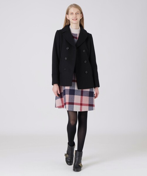 新品　ブルーレーベル　エアリーウールビーバーピーコート　チェック BLUE LABEL CRESTBRIDGE（ブルーレーベルクレストブリッジ）の