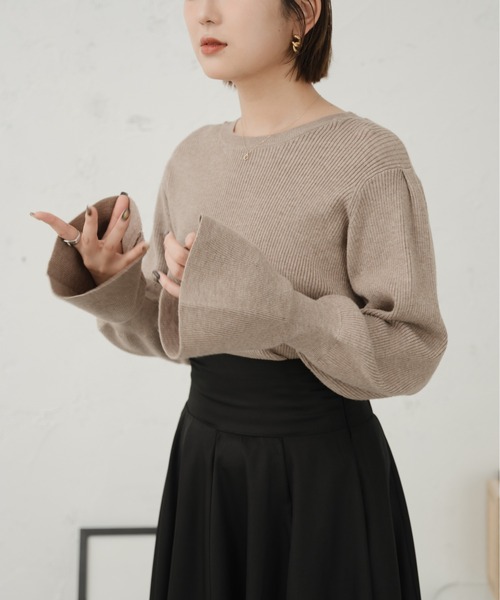 Ambre Ciel(アンブルシエル)の「キャンディースリーブニット/【WEB/EC限定商品】(ニット/セーター・レディース・ブラック/アイボリー/モカ/オレンジ・FREE)」の1枚目の写真