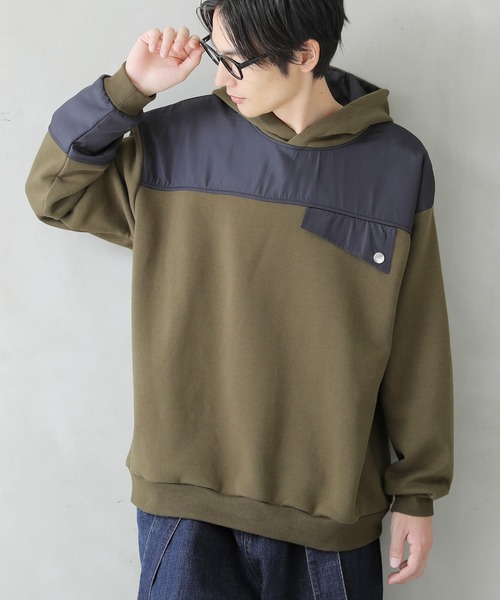 osharewalker（オシャレウォーカー）の「【廃盤】『配色切替裏起毛スウェットパーカー』（パーカー・メンズ・カーキ/ブラック・2/3）」の2枚目の写真