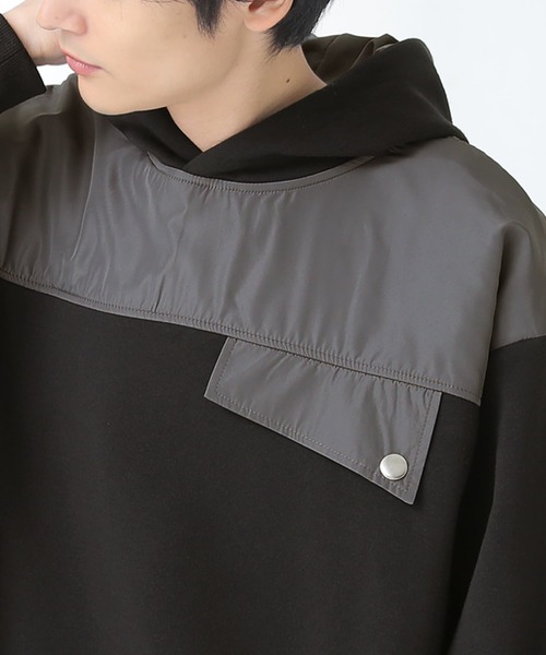 osharewalker（オシャレウォーカー）の「【廃盤】『配色切替裏起毛スウェットパーカー』（パーカー・メンズ・カーキ/ブラック・2/3）」の6枚目の写真