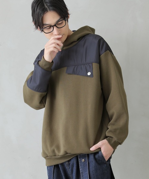 osharewalker（オシャレウォーカー）の「【廃盤】『配色切替裏起毛スウェットパーカー』（パーカー・メンズ・カーキ/ブラック・2/3）」の9枚目の写真