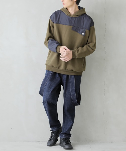 osharewalker（オシャレウォーカー）の「【廃盤】『配色切替裏起毛スウェットパーカー』（パーカー・メンズ・カーキ/ブラック・2/3）」の17枚目の写真