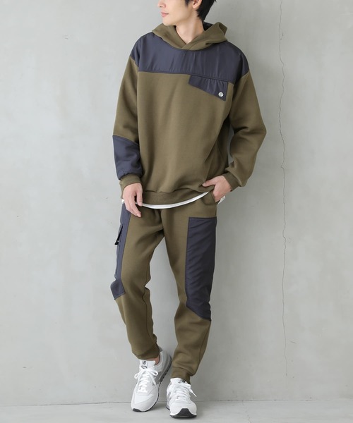 osharewalker（オシャレウォーカー）の「【廃盤】『配色切替裏起毛スウェットパーカー』（パーカー・メンズ・カーキ/ブラック・2/3）」の4枚目の写真