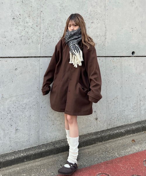 shesame(シーセム)の「フェイクウールフードコート(その他アウター・レディース・ダークブラウン/オレンジ/杢グレー・MEDIUM/LARGE)」の11枚目の写真