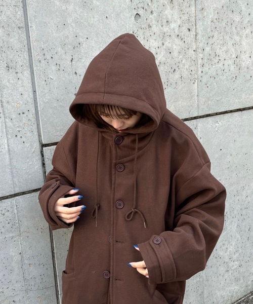 shesame(シーセム)の「フェイクウールフードコート(その他アウター・レディース・ダークブラウン/オレンジ/杢グレー・MEDIUM/LARGE)」の10枚目の写真