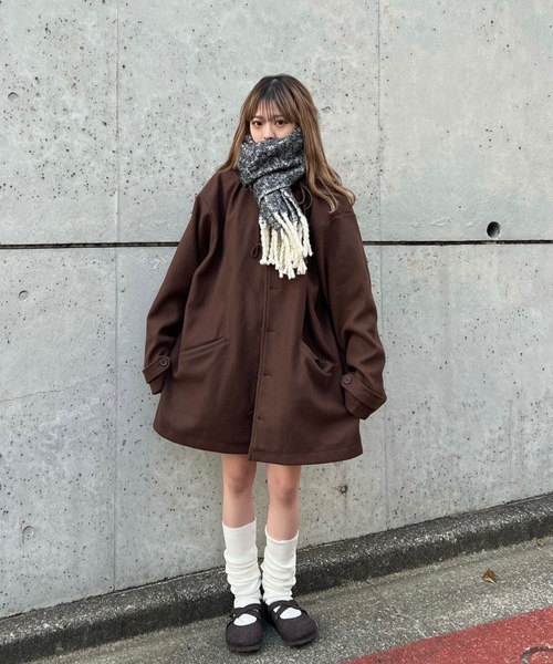 shesame(シーセム)の「フェイクウールフードコート(その他アウター・レディース・ダークブラウン/オレンジ/杢グレー・MEDIUM/LARGE)」の14枚目の写真