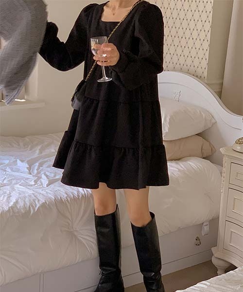 SONA（ソナ）の「SONYUNARA スクエアティアードミニワンピース（ワンピース・レディース・ブラック/ライトベージュ・ONE SIZE）」の8枚目の写真