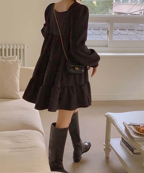 SONA（ソナ）の「SONYUNARA スクエアティアードミニワンピース（ワンピース・レディース・ブラック/ライトベージュ・ONE SIZE）」の12枚目の写真