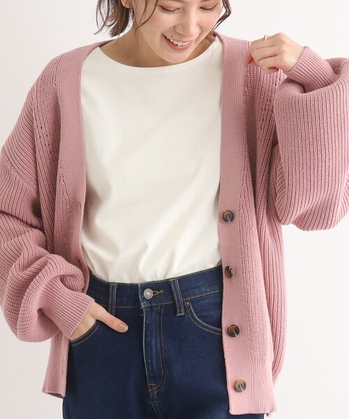 SHOO・LA・RUE（シューラルー）の「◆季節の変わり目に活躍！【洗える】畦編みVネックカーディガン（カーディガン/ボレロ・レディース・アイボリー/ライトベージュ/チャコールグレー/ライトグリーン/ブルー/ピンク系・00）」の6枚目の写真