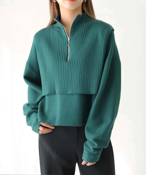 HER CLOSET(ハークローゼット)の「【shemoshelly】ハーフZIPレイヤードニット(ニット/セーター・レディース・チャコールグレー/ブラック/ベージュ/グリーン/アイボリー・M)」の5枚目の写真