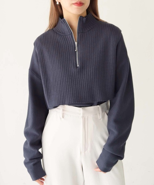 HER CLOSET(ハークローゼット)の「【shemoshelly】ハーフZIPレイヤードニット(ニット/セーター・レディース・チャコールグレー/ブラック/ベージュ/グリーン/アイボリー・M)」の19枚目の写真
