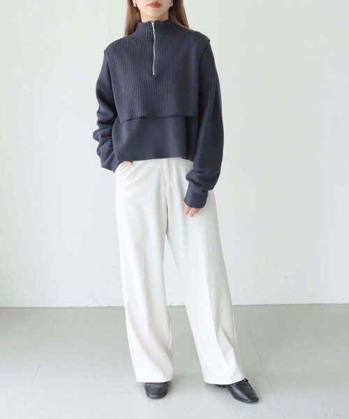 HER CLOSET(ハークローゼット)の「【shemoshelly】ハーフZIPレイヤードニット(ニット/セーター・レディース・チャコールグレー/ブラック/ベージュ/グリーン/アイボリー・M)」の8枚目の写真