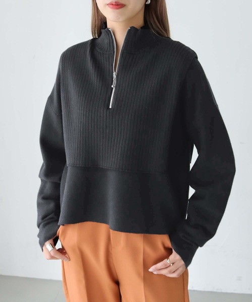 HER CLOSET(ハークローゼット)の「【shemoshelly】ハーフZIPレイヤードニット(ニット/セーター・レディース・チャコールグレー/ブラック/ベージュ/グリーン/アイボリー・M)」の18枚目の写真