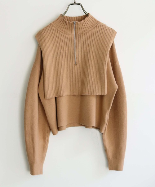 HER CLOSET(ハークローゼット)の「【shemoshelly】ハーフZIPレイヤードニット(ニット/セーター・レディース・チャコールグレー/ブラック/ベージュ/グリーン/アイボリー・M)」の11枚目の写真