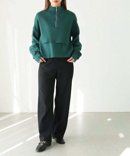 HER CLOSET(ハークローゼット)の「【shemoshelly】ハーフZIPレイヤードニット(ニット/セーター・レディース・チャコールグレー/ブラック/ベージュ/グリーン/アイボリー・M)」の21枚目の写真