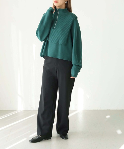 HER CLOSET(ハークローゼット)の「【shemoshelly】ハーフZIPレイヤードニット(ニット/セーター・レディース・チャコールグレー/ブラック/ベージュ/グリーン/アイボリー・M)」の10枚目の写真