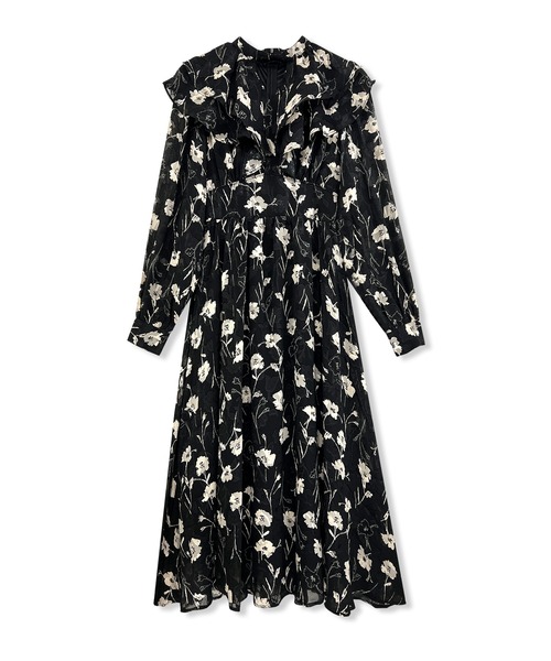 ANDGEEBEE（アンジービー）の「フラワーフリル襟ワンピ（ワンピース・レディース・ブラック/ベージュ・MEDIUM）」の3枚目の写真