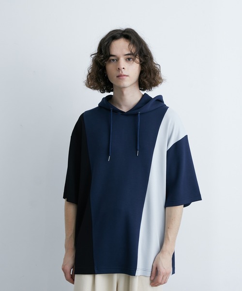 JUNRED（ジュンレッド）の「エアーシルケットカラーブロッキング半袖プルパーカー（パーカー・メンズ・ホワイト/ダークブラウン/ネイビー・LL/M/L）」の10枚目の写真