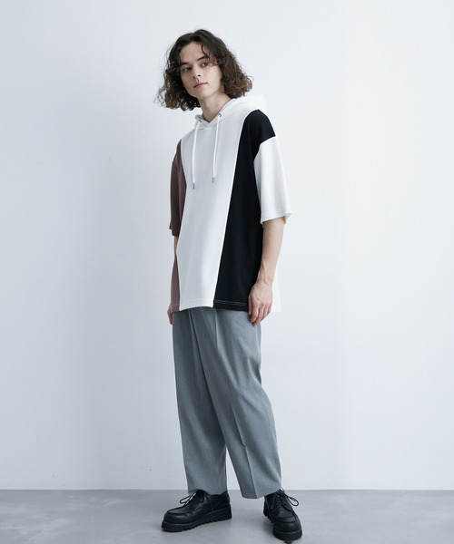 JUNRED（ジュンレッド）の「エアーシルケットカラーブロッキング半袖プルパーカー（パーカー・メンズ・ホワイト/ダークブラウン/ネイビー・LL/M/L）」の15枚目の写真