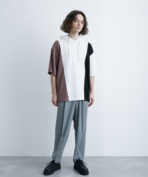 JUNRED（ジュンレッド）の「エアーシルケットカラーブロッキング半袖プルパーカー（パーカー・メンズ・ホワイト/ダークブラウン/ネイビー・LL/M/L）」の16枚目の写真