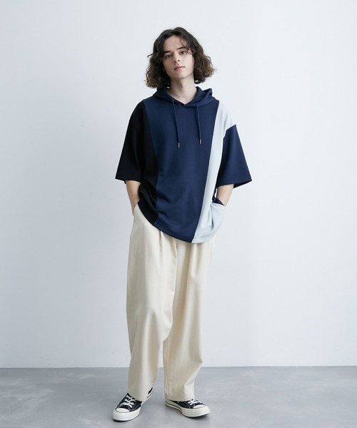 JUNRED（ジュンレッド）の「エアーシルケットカラーブロッキング半袖プルパーカー（パーカー・メンズ・ホワイト/ダークブラウン/ネイビー・LL/M/L）」の17枚目の写真