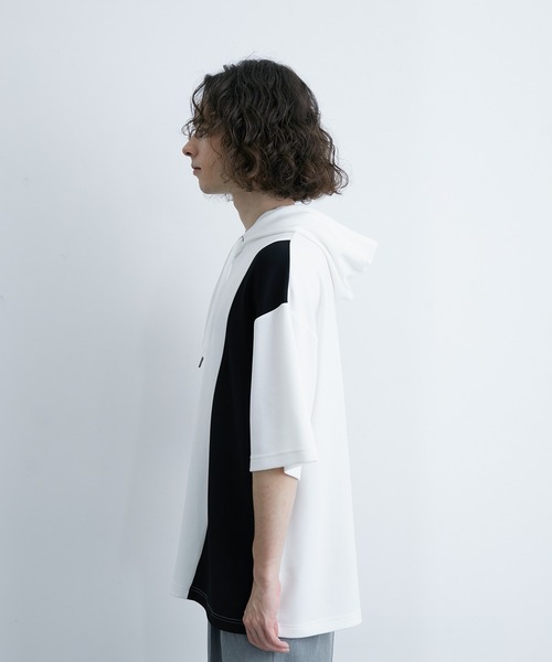 JUNRED（ジュンレッド）の「エアーシルケットカラーブロッキング半袖プルパーカー（パーカー・メンズ・ホワイト/ダークブラウン/ネイビー・LL/M/L）」の19枚目の写真