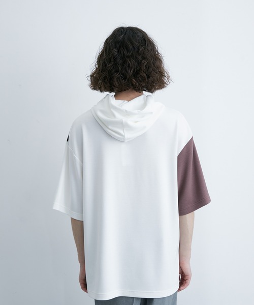 JUNRED（ジュンレッド）の「エアーシルケットカラーブロッキング半袖プルパーカー（パーカー・メンズ・ホワイト/ダークブラウン/ネイビー・LL/M/L）」の20枚目の写真