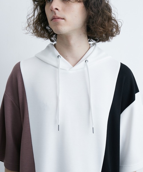 JUNRED（ジュンレッド）の「エアーシルケットカラーブロッキング半袖プルパーカー（パーカー・メンズ・ホワイト/ダークブラウン/ネイビー・LL/M/L）」の21枚目の写真