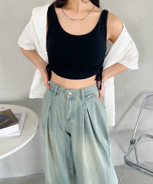 CLEA（クレア）の「サイドシャーリング カップ付きショートタンク（タンクトップ・レディース・ホワイト/ブルー/グレー/オリーブ/ブラック・FREE）」の19枚目の写真