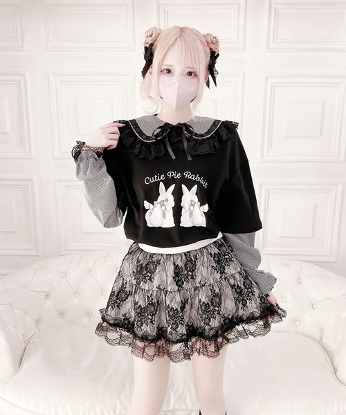 MA*RS（アメーバーマーズ）の「【イモちゃんコラボ】セーラー襟付き兎子ちゃんロンTe（Tシャツ/カットソー・レディース・ブラック/ホワイト・FREE）」の2枚目の写真