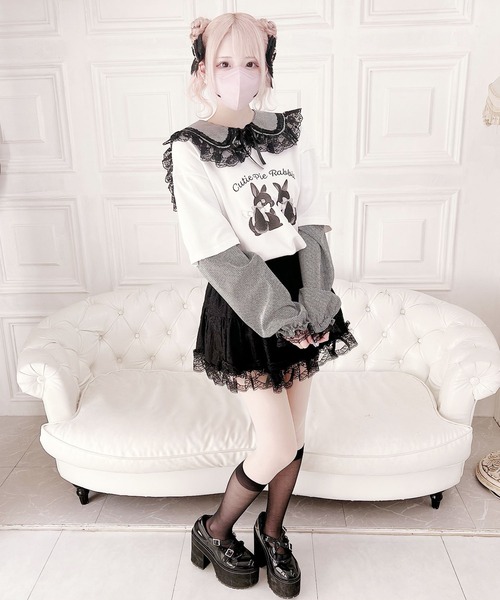 MA*RS（アメーバーマーズ）の「【イモちゃんコラボ】セーラー襟付き兎子ちゃんロンTe（Tシャツ/カットソー・レディース・ブラック/ホワイト・FREE）」の3枚目の写真