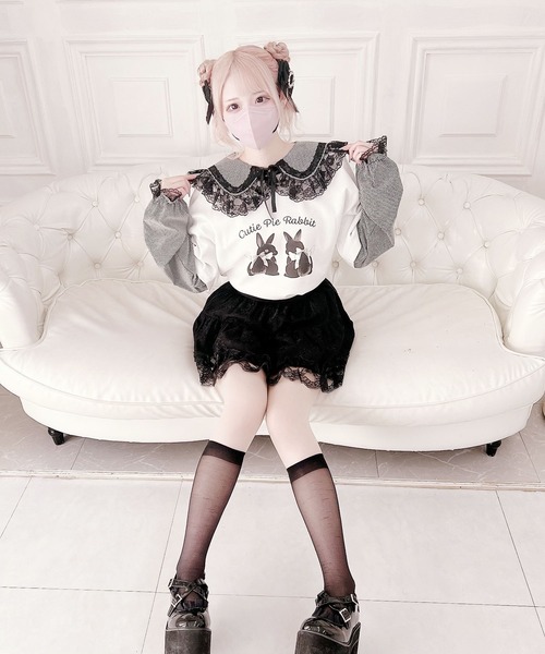 MA*RS（アメーバーマーズ）の「【イモちゃんコラボ】セーラー襟付き兎子ちゃんロンTe（Tシャツ/カットソー・レディース・ブラック/ホワイト・FREE）」の4枚目の写真